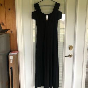 Black cold shoulder dress with silver sequin embellishment